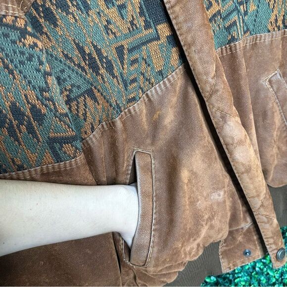 Vintage Brown Aztec Western Navajo Native Bomber Knit Jacket Sz L - Picture 10 of 14